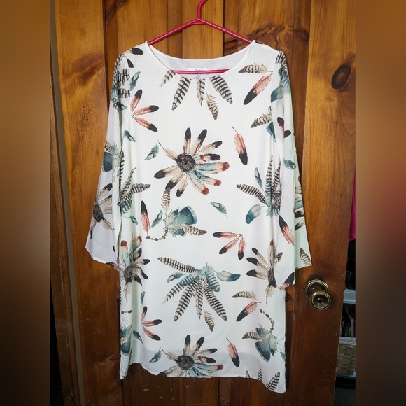 OVI* Boho pull on polyester chiffon lined 3/4 sleeve round neck mid length dress - Picture 1 of 13